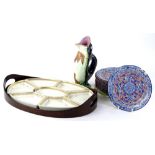 A collection of ceramics, to include a part dessert service printed in blue embellished in iron red,