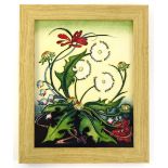 A Moorcroft pottery Meadow pattern rectangular plaque, decorated with dandelion and other plants and