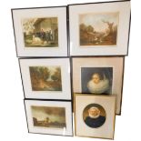 Will Henderson after George Morland. Farm scene with cattle and sheep, etc., signed to the margin,