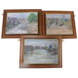 20thC School. Views of Boston, titled Haven Quay side, Boston Low tide, etc., oil on canvas, 25cm