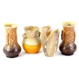 Four items of Beswick pottery, to include a vase with two receptacles decorated to simulate wood,