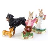 A collection of figurines, to include a pair of Royal Doulton Beatrix Potter book ends, Beswick