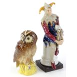 A Leonardo collection Royal Doulton style Jester figure, 25cm H, and a Royal Doulton tawny owl