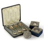 A set of six silver teaspoons, London 1920 possible by Robert Stebbings, two velvet covered boxes