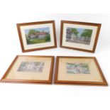 Four BWA Macclesfield silk work pictures, comprising Prestbury Village and Goolesworth Old