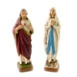 Two French late 19thC plaster figures, comprising Jesus of The Sacred Heart, and Our Lady of