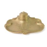 A Continental late 19thC brass desk stand, embossed with mistletoe, 17cm W.