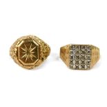 A gentleman's 9ct gold and diamond signet ring, with a textured finish, size R/S, and a 9ct gold and