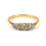 An 18ct gold and diamond five stone ring, approx 0.4cts, size N, 2.3g.