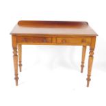 A Victorian mahogany side table, with two frieze drawers, raised on turned legs, 79cm H, 104cm W,