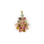 A 9ct gold and tourmaline pendant, set with vari coloured trilliant cut stones, with certificate,