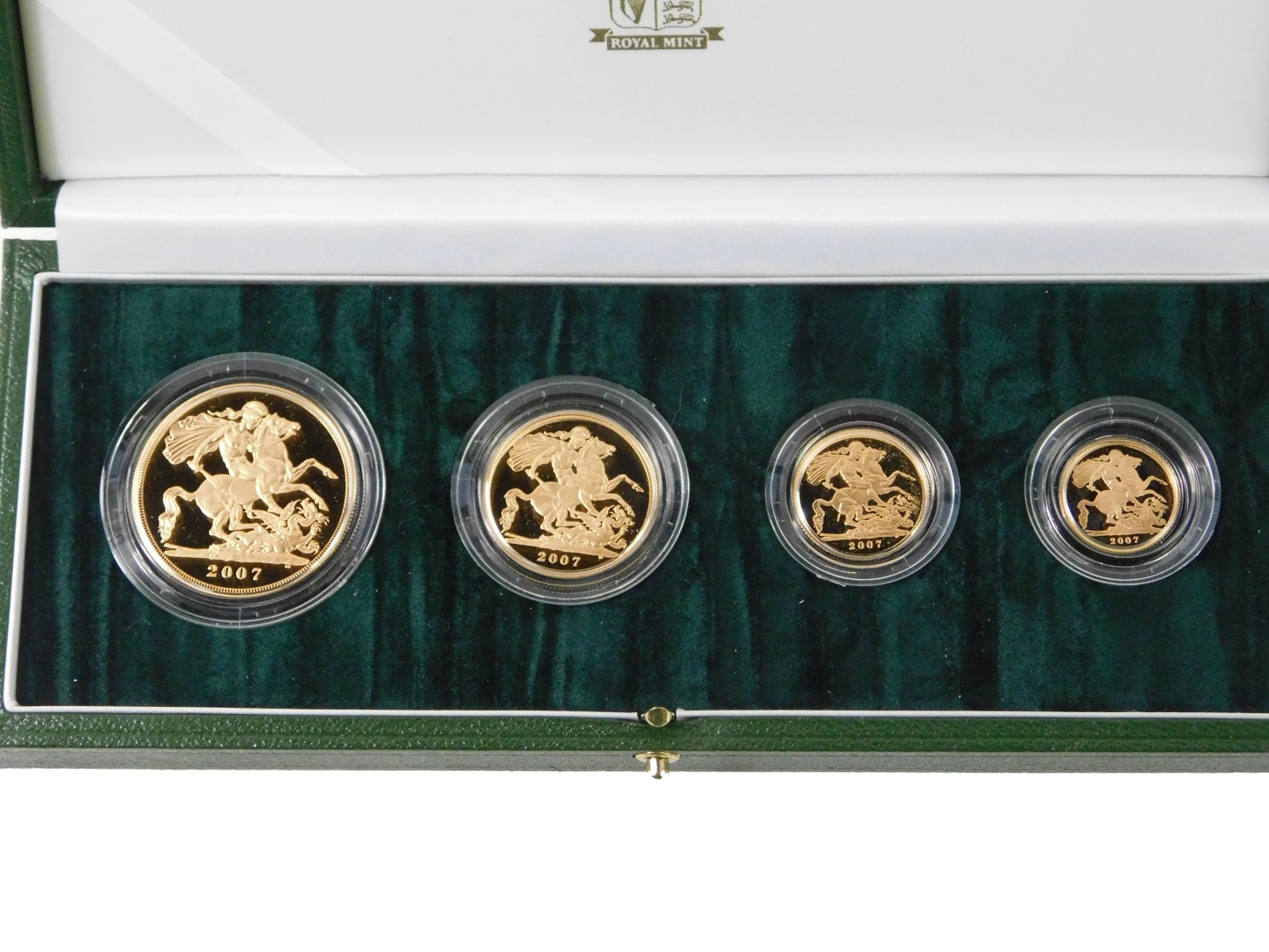 A gold proof four coin sovereign collection 2007, comprising £5 coin, double sovereign, sovereign, - Image 2 of 6