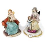 A Capo di Monte porcelain figure of a mother and child, by Tyche Tosca, the mother modelled seated