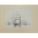 Samuel John Milton Brown (British 1873-1965). Sailing ships and tug in calm waters, pencil sketch,