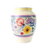 A Poole Pottery vase, traditionally painted with flowers, c1950s, printed and painted marks, 28cm