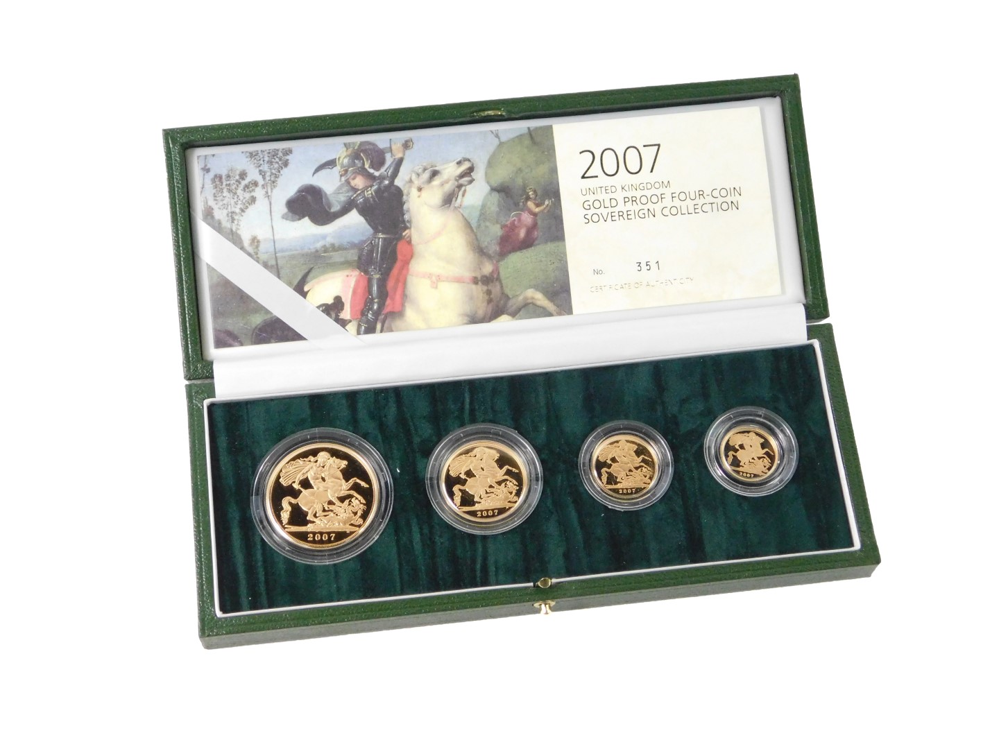 A gold proof four coin sovereign collection 2007, comprising £5 coin, double sovereign, sovereign, - Image 5 of 6