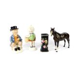 A Royal Doulton brown gloss horse, von Schierholz porcelain figure of a Mabel Lucie Attwell type