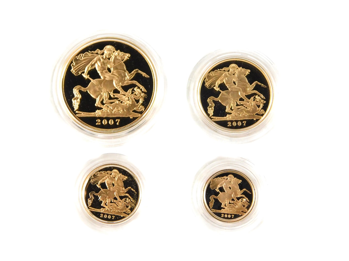 A gold proof four coin sovereign collection 2007, comprising £5 coin, double sovereign, sovereign, - Image 3 of 6
