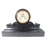 A French late 19thC slate mantel clock, for Brysons of Paris, circular enamel dial, with visible