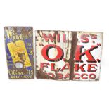 Two enamel signs for cigarettes, comprising Wills's Cigarettes Sold Here 10 for 3d, yellow against