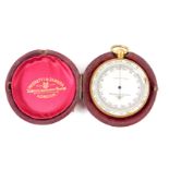 A Negretti & Zambra late 19thC pocket barometer, No 27581, in a lacquered brass case, and red