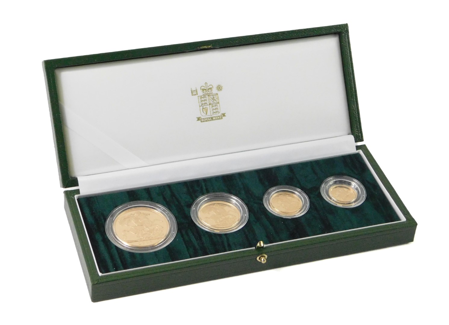 A gold proof four coin sovereign collection 2007, comprising £5 coin, double sovereign, sovereign,