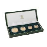 A gold proof four coin sovereign collection 2007, comprising £5 coin, double sovereign, sovereign,