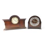 An Edwardian mahogany cased mantle clock, circular enamel dial bearing Roman numerals, French