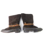 A pair of RAF 1941 patent flying boots, with brown suede uppers and rubber galosh lower sections,