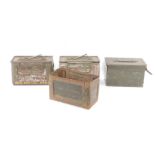 Four WWII US military ammunition boxes, one lacking lid, 4105 calibre 50M2 rounds.