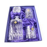 A Royal Crystal Rock cut glass decanter set, comprising square cut whiskey decanter and stopper