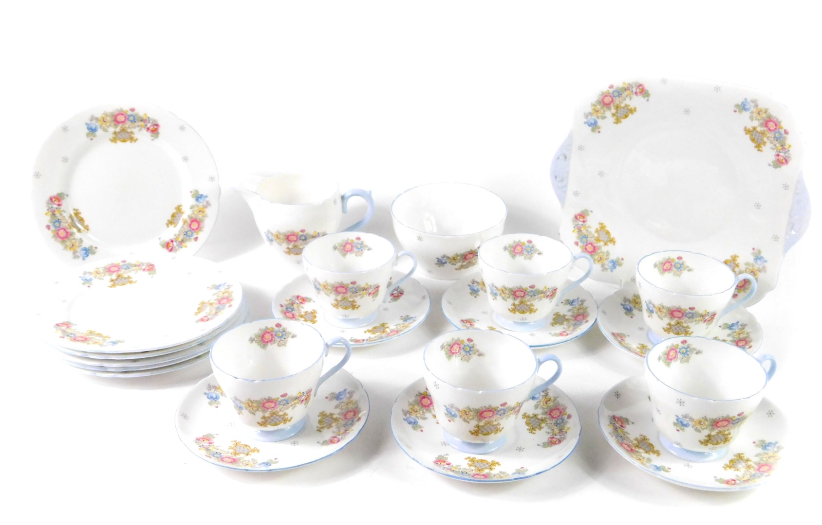 A Shelley early 20thC porcelain part tea service, Richmond shape, decorated with floral sprays,