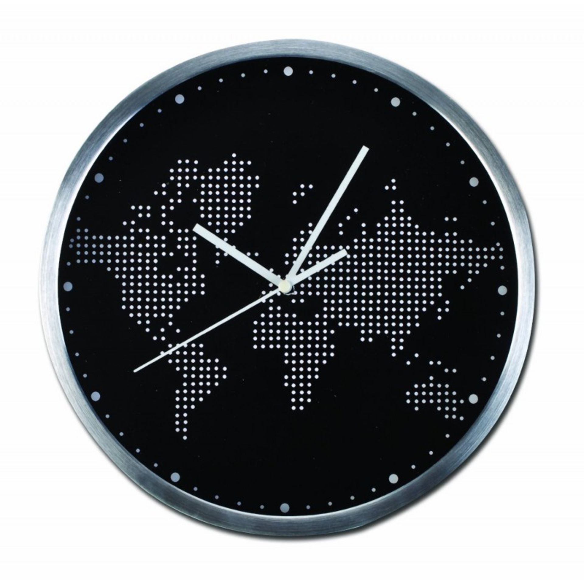 V Grade A Brushed Aluminium Cased 30cm World Map Wall Clock RRP39.99