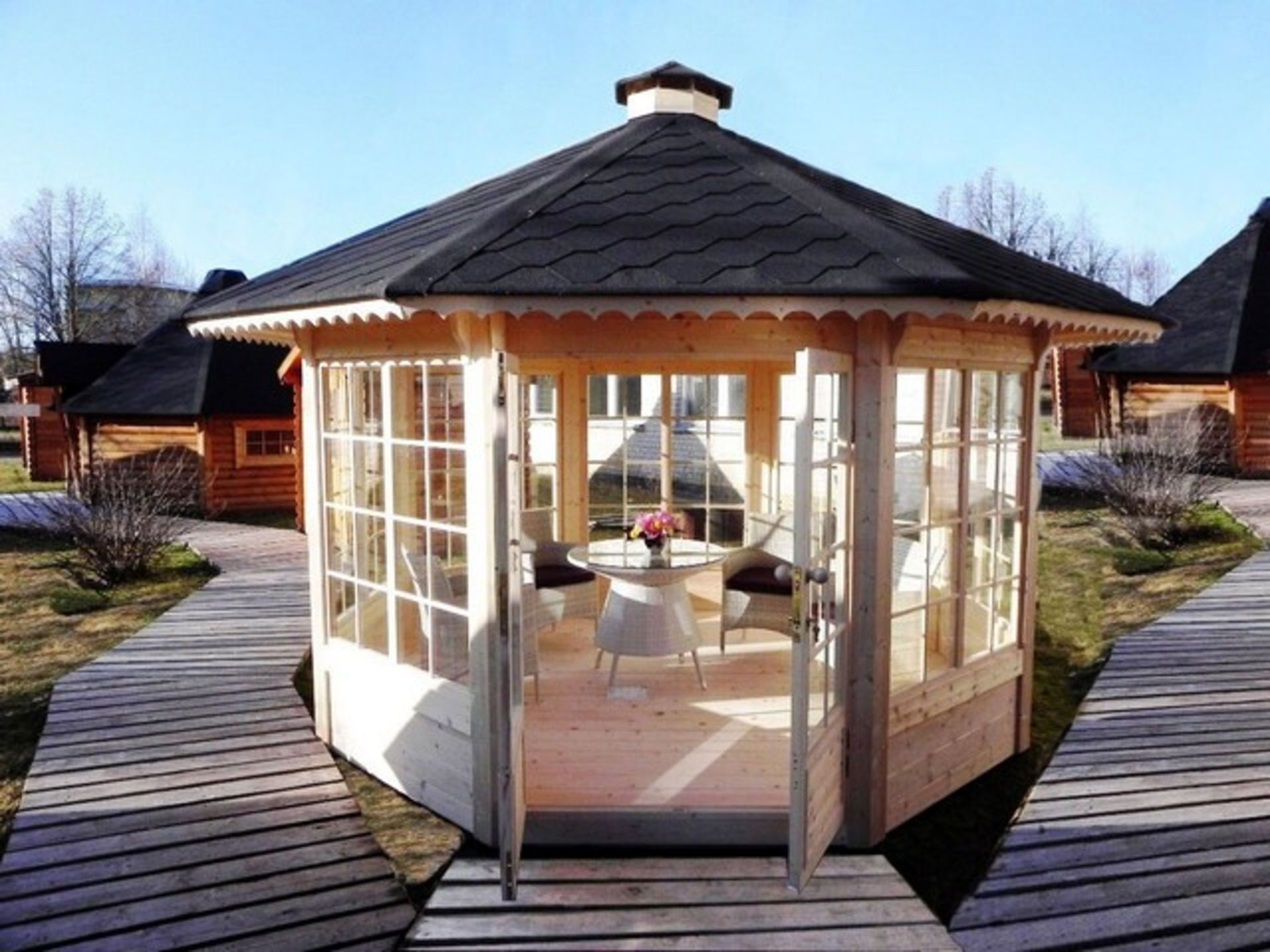 V Brand New 10m sq 8 Corner Pavillion - 7 Double Glass Windows (3 Opening) - Double Doors With