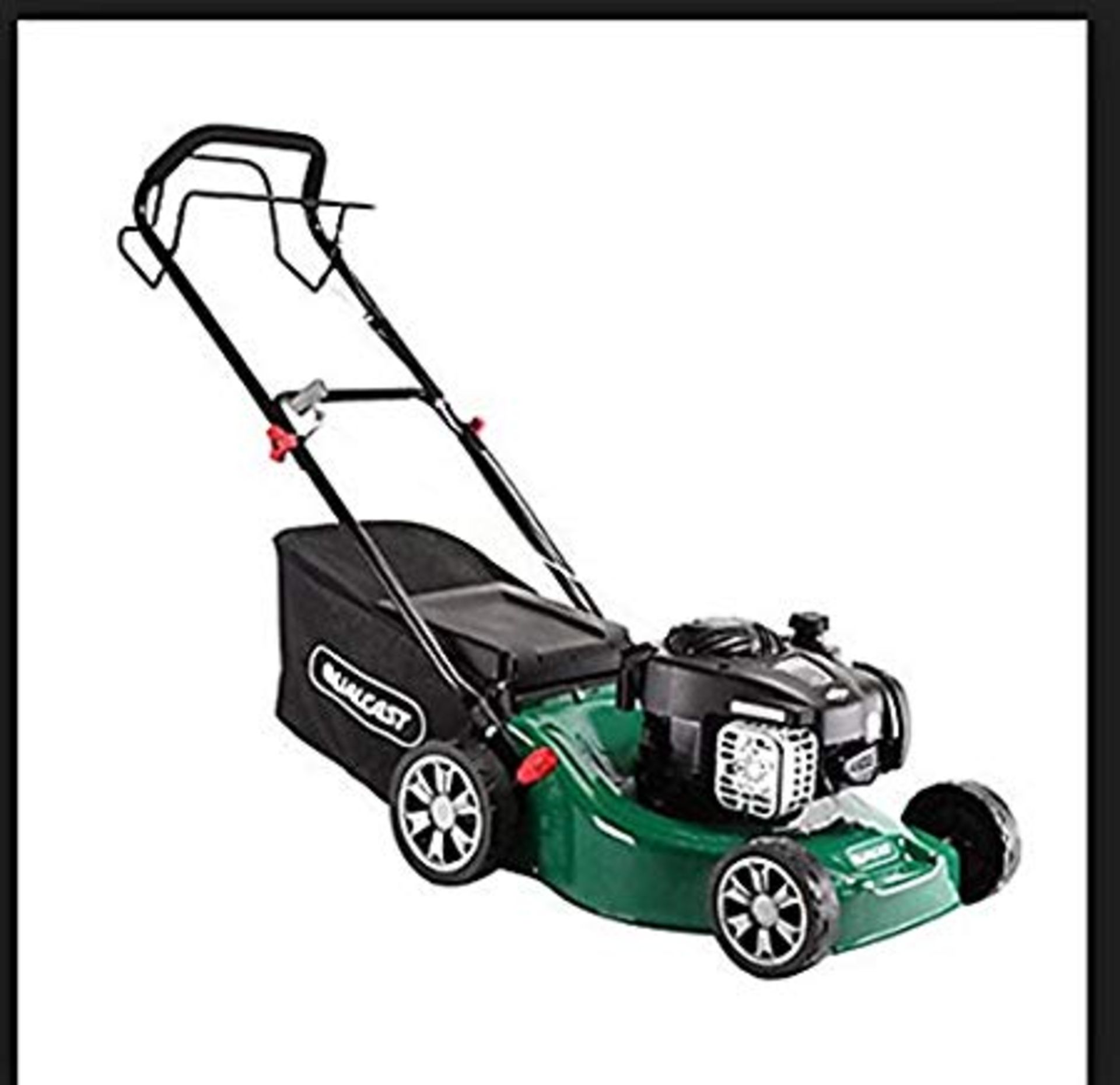 V Brand New Qualcast QP41 41cm 125cc Push Petrol Rotary Lawn Mower - 45L Collect Volume - Adjustable