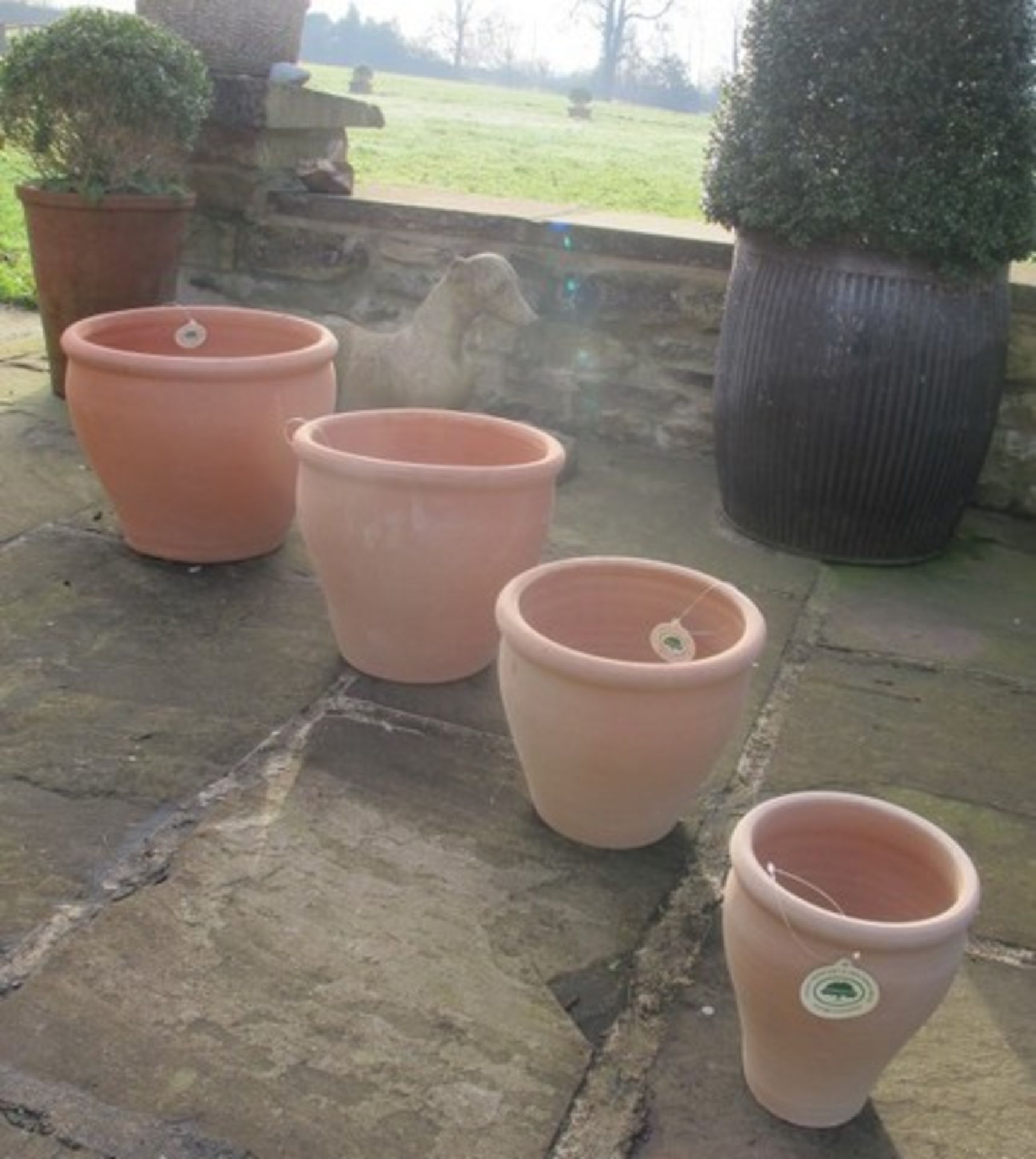 V Grade A Set Of 4 Handmade Terracotta Garden Pots (Frost Resistant) Up To 38cm Diameter And 36 cm