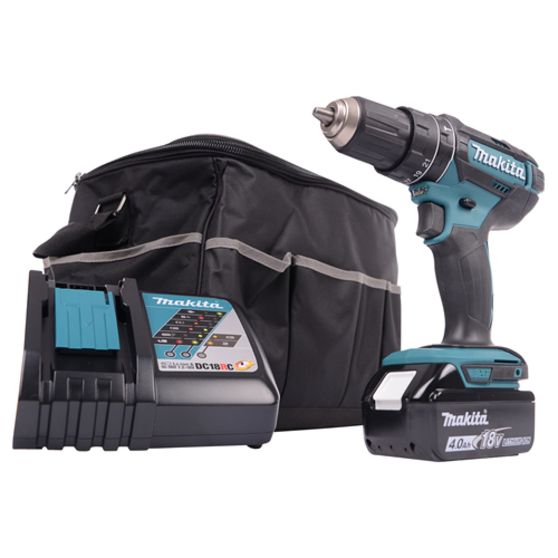 V Brand New Makita 18v Li-ion Combi Drill With 4.0Ah Battery - Makita Charger - Makita Carry Case/