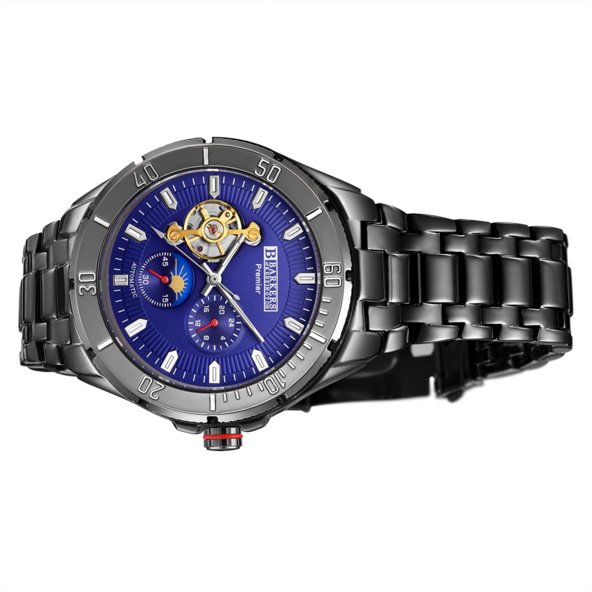 V Brand New Fabulous Barkers Of Kensington Gents Premier Automatic Blue Watch - Black Bracelet Strap - Image 3 of 4