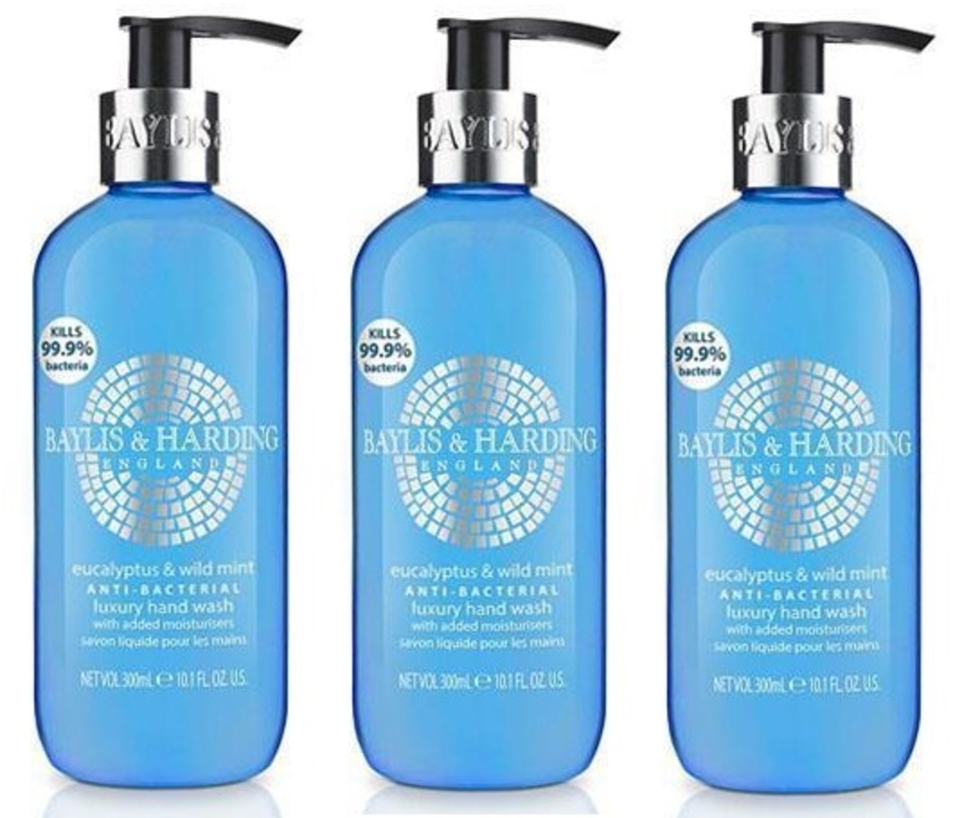 V Brand New 3 x Baylis & Harding Anti-Bacterial Eucalyptus & Wild Mint Luxury Hand Wash With Added