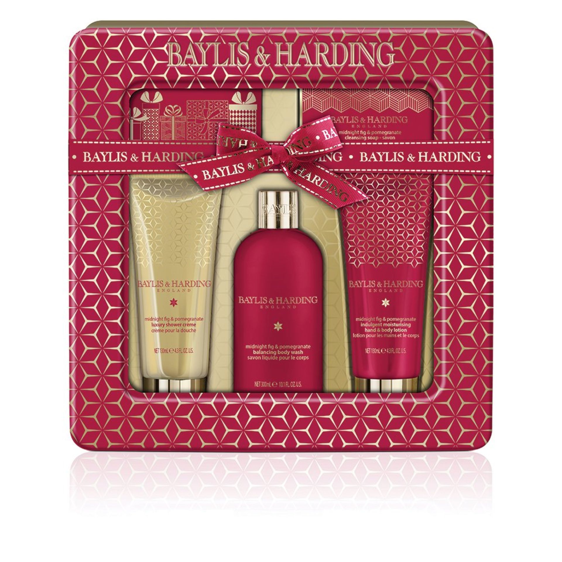 V Brand New Baylis & Harding Midnight Fig & Pomegranite Ultimate Bathing Tin Gift Set Inc 300ml Body