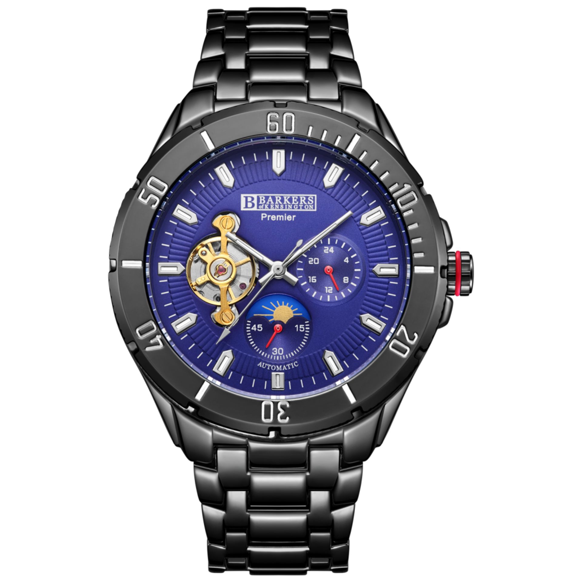 V Brand New Fabulous Barkers Of Kensington Gents Premier Automatic Blue Watch - Black Bracelet Strap
