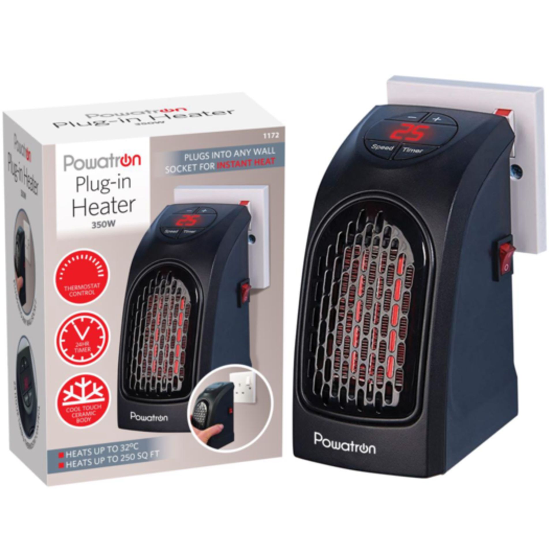 V Brand New Powatron 400w Plug-In Heater-Heats Up To 32C-Heats Up To 250 Sqft