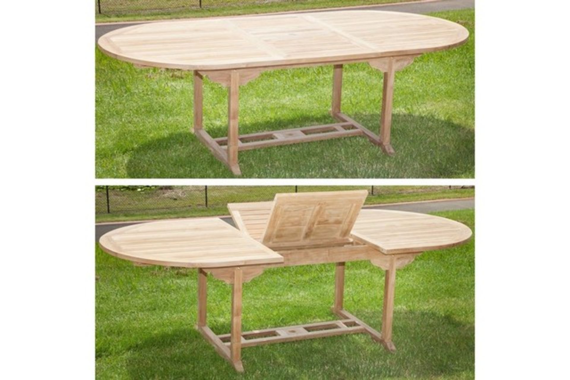 V Brand New Teak Extended Oval Table Set Allows For Up To 6 People including 6 stacking chairs / - Image 2 of 2