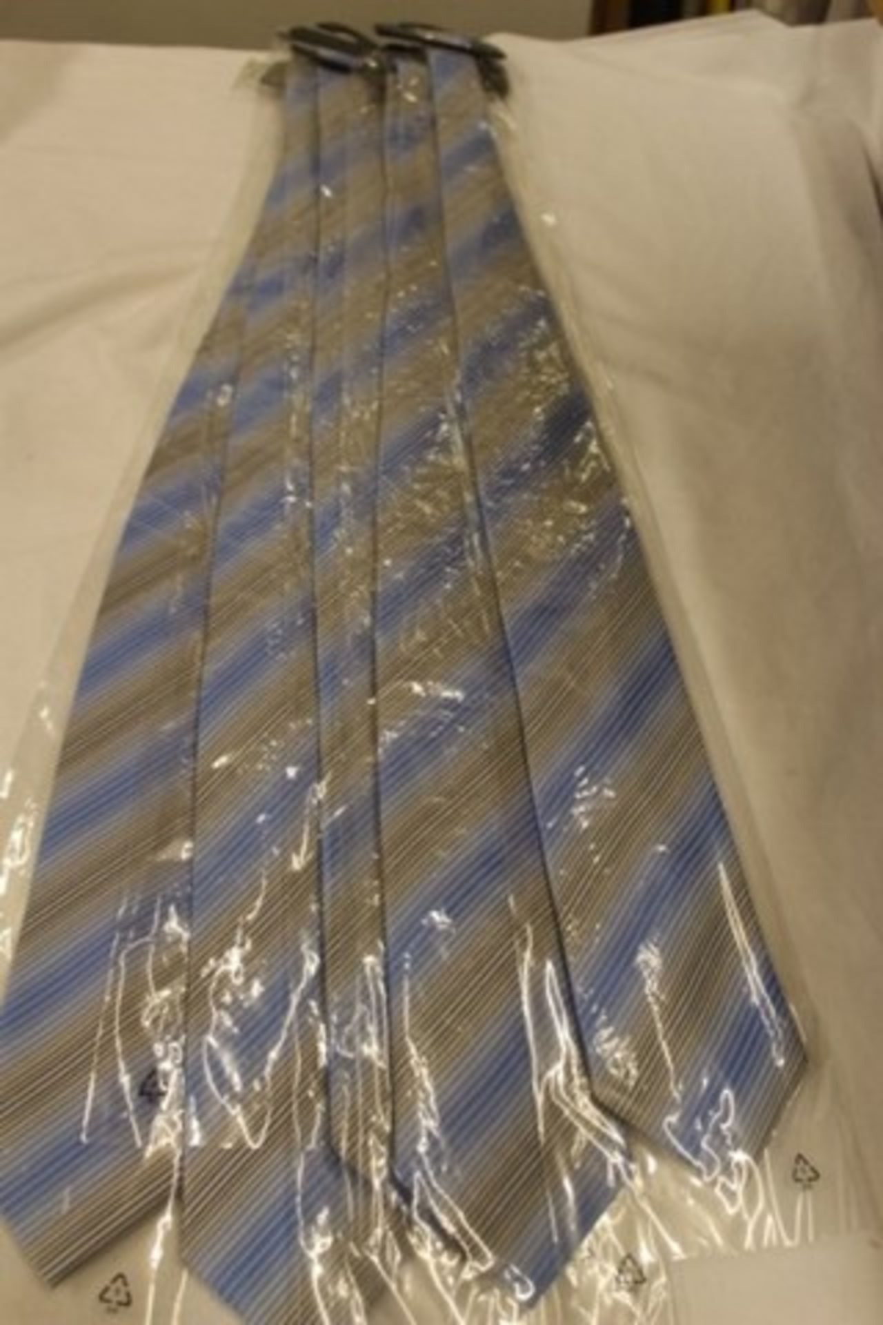 V Brand New Five Blue and Grey Striped Silk Ties