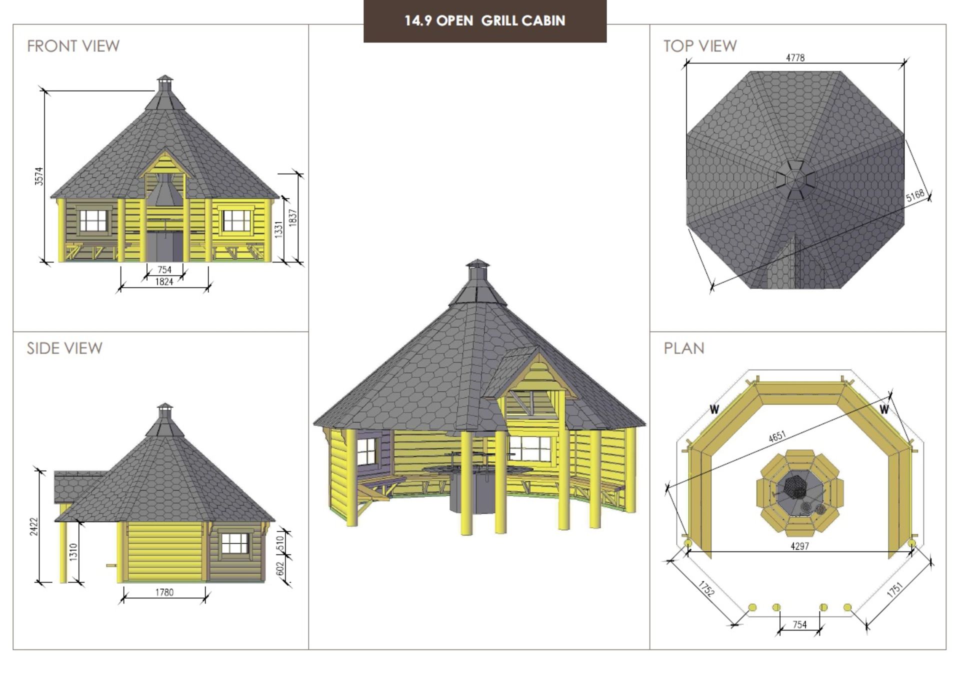 Brand New 14.9m sq Open Grill Cabin with 6 Wooden Pillars - Bitumen Roof Shingles - Includes - Image 4 of 5