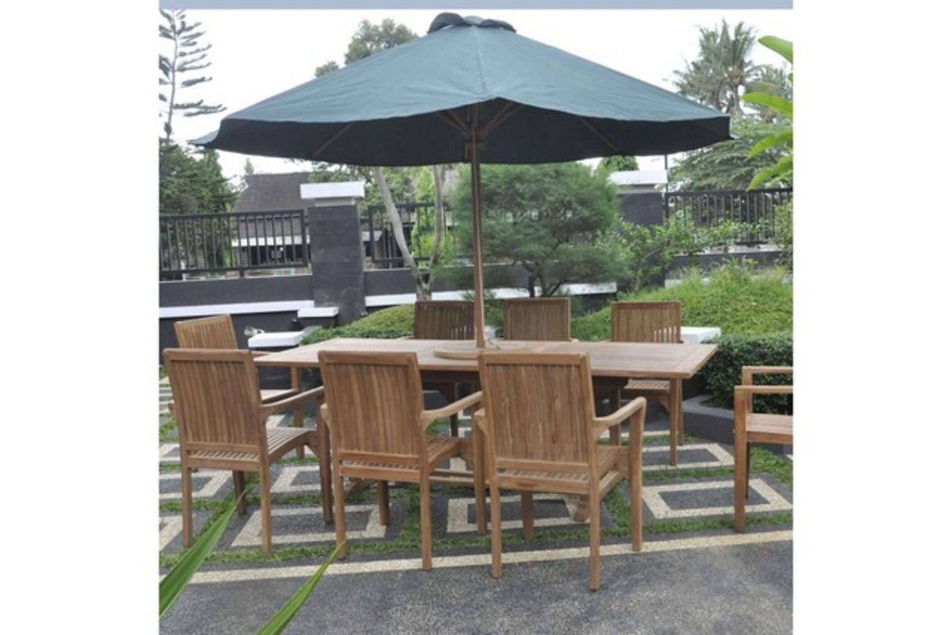 V Brand New Teak Extended Rectangle Table Set Allows For Up To 8 People including 8 stacking