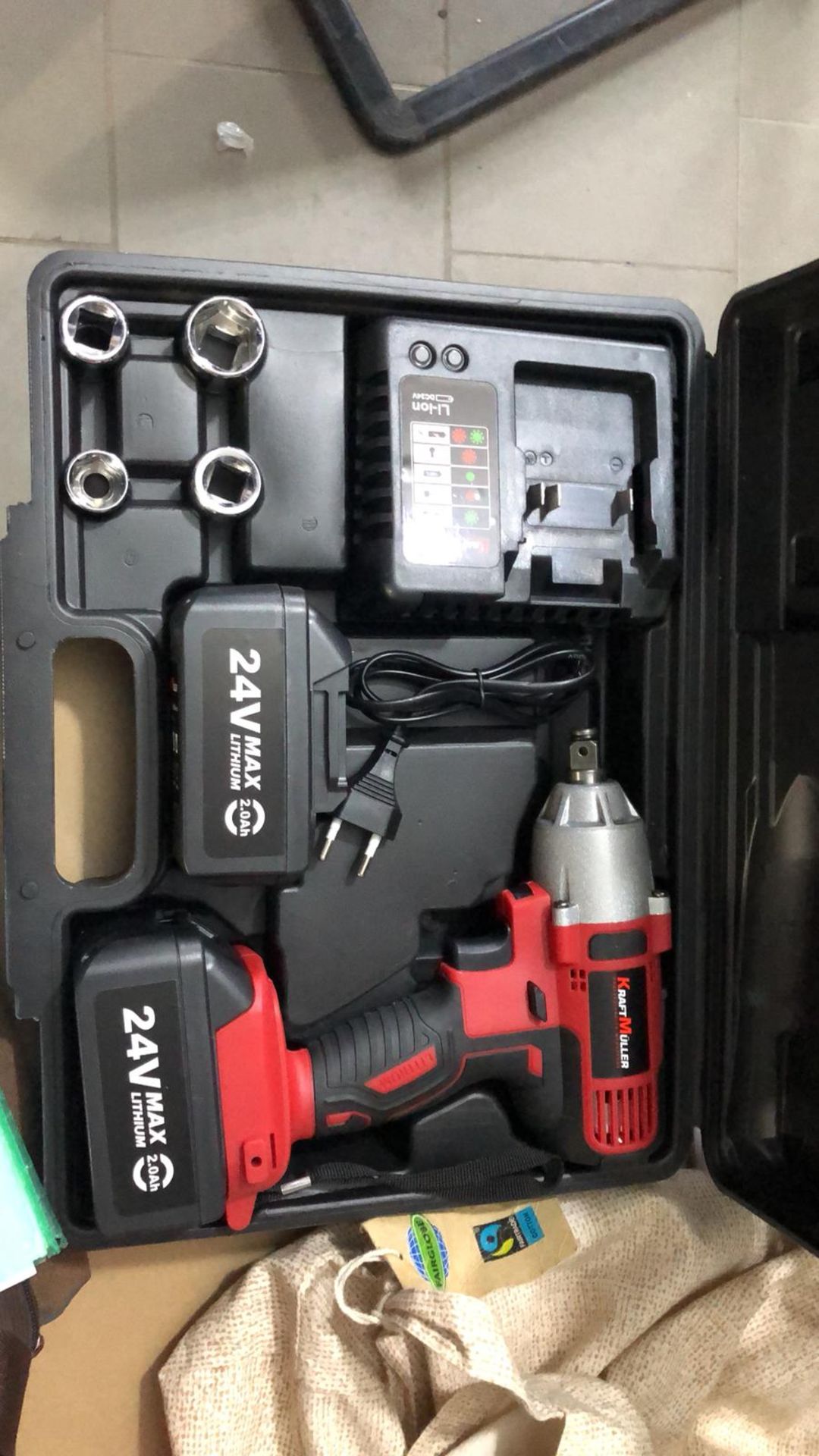 V Brand New 24V Cordless Impact Wrench - Two Lithium Ion Battries (1 Hour Quick Charge) - 2200