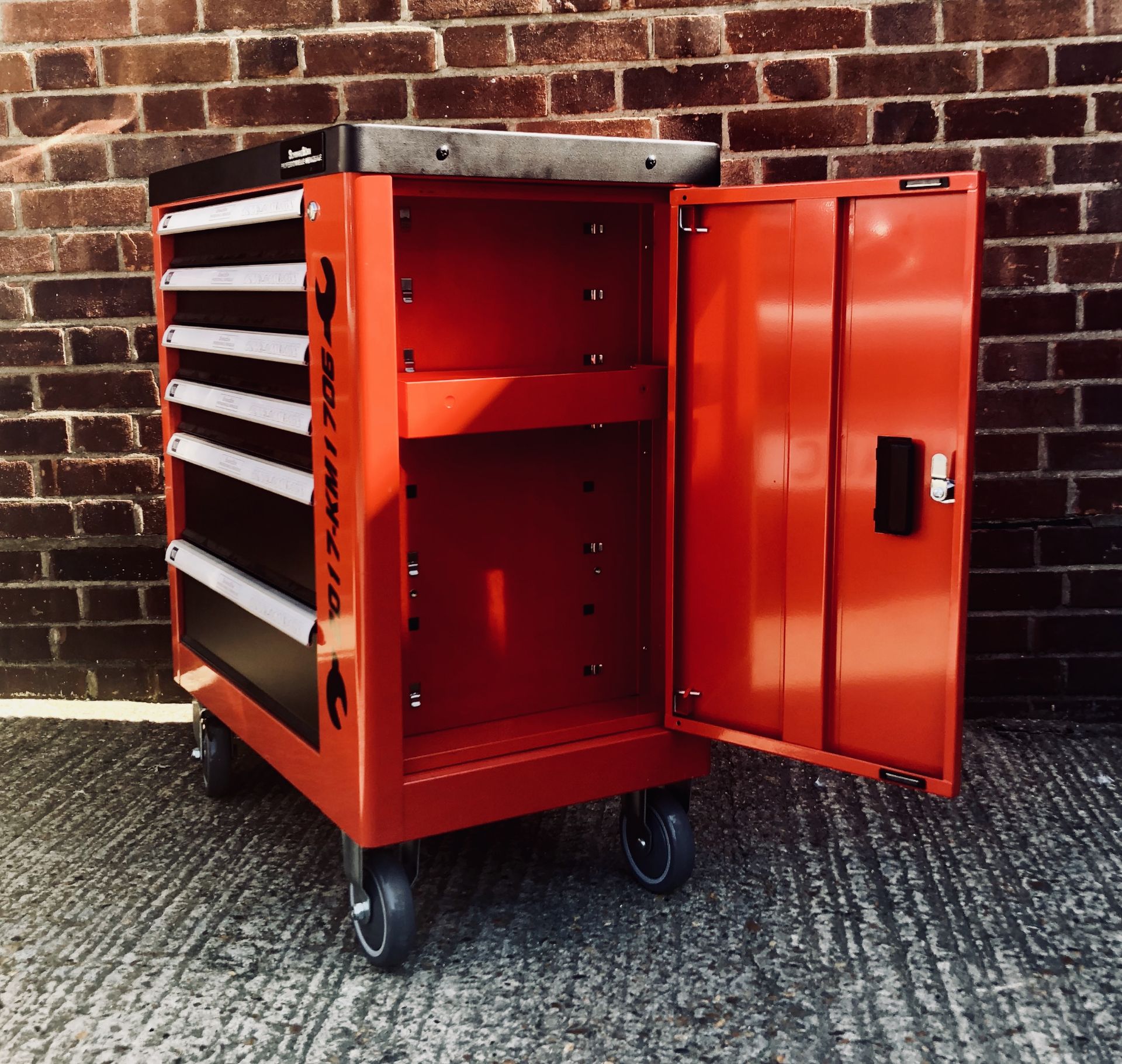 V Brand New Locking Garage Tool Cabinet with Six Drawers and Side Door on Lockable Casters - - Image 3 of 8