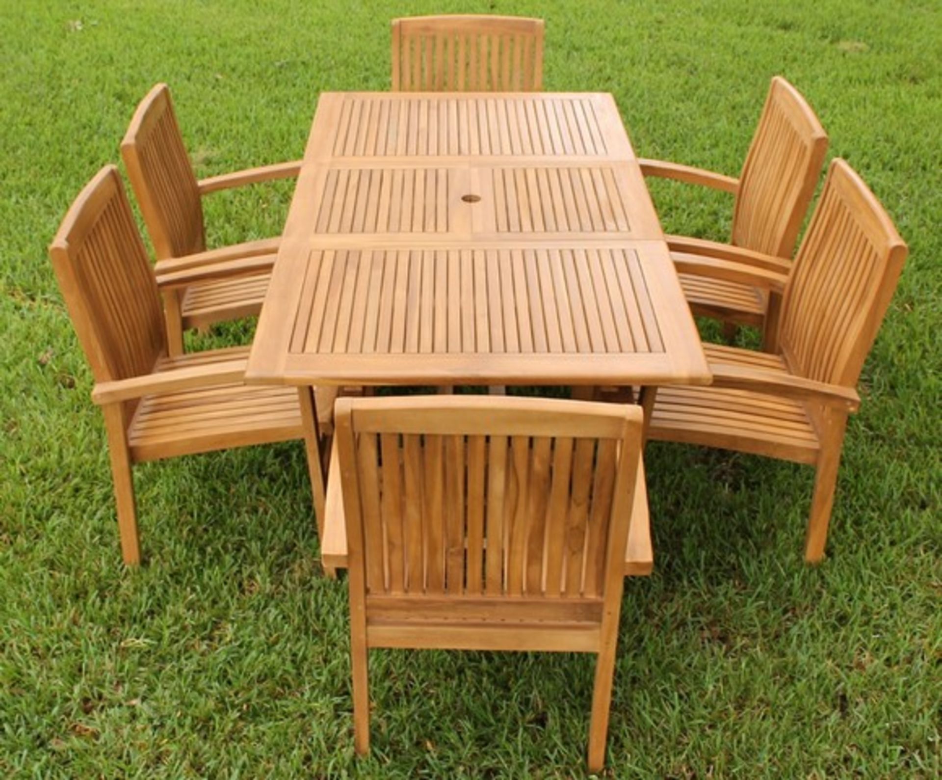 V Brand New EXTENDED RECTANGLE TABLE SET Teak Extended Rectangle Table SET Including 6 stacking