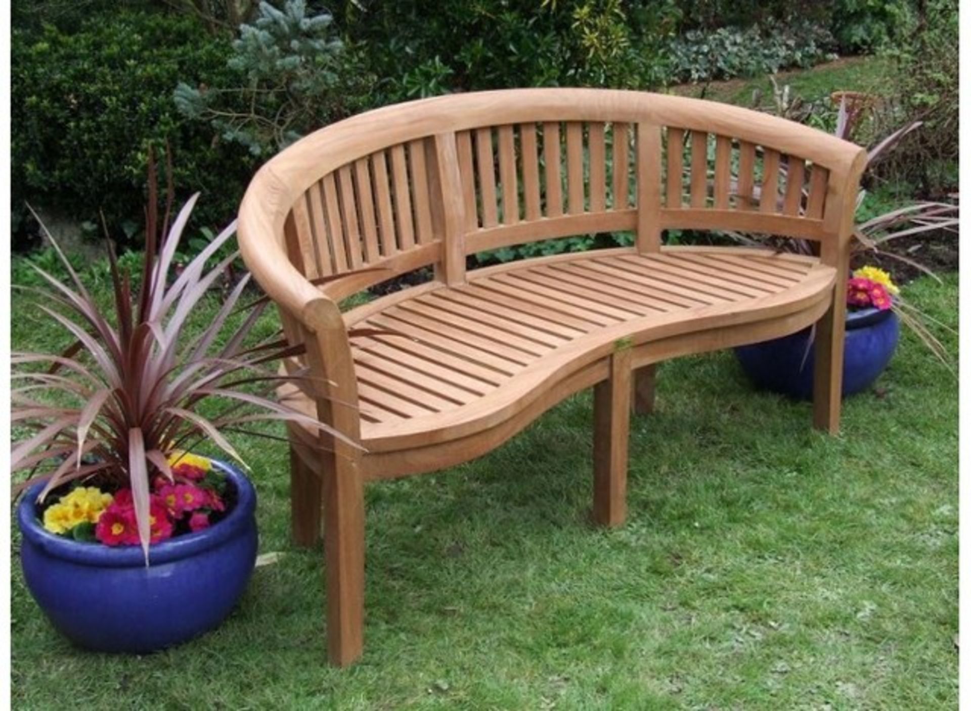 V Brand New TEAK BANANA BENCH - Made From Grade A Plantation Teak.Width:167 Cm Depth:64 Cm Height: